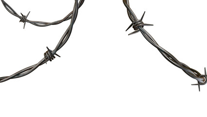 Barbed metal steel wire isolated on a transparent background