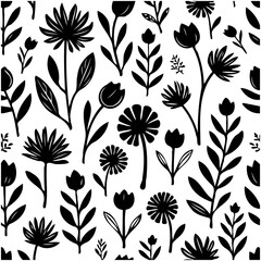 Black and White Floral Pattern: Elegant Botanical Design for Modern Aesthetics