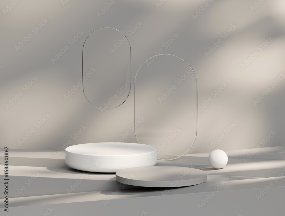 Poster minimal white podium platform for product display showcase 3d rendering