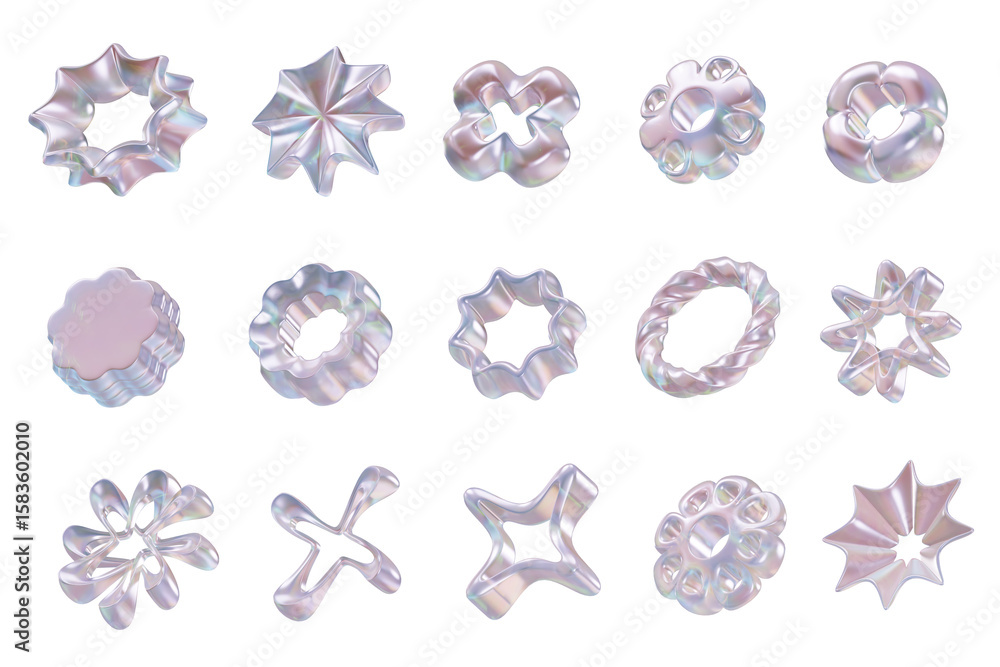Poster Holographic element object set pack isolated background 3d rendering	
