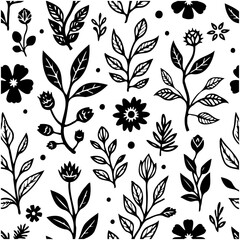 Elegant botanical pattern with floral and leaf motifs for textiles and decoration