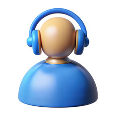 Stylized 3d character wearing blue headphones isolated on transparent background