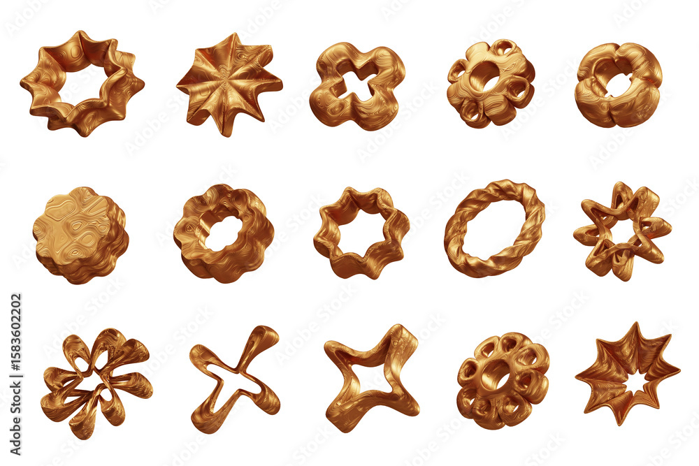 Poster Golden object geometry shape collection set isolated background 3d rendering	
