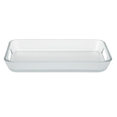 Clear glass baking dish on a white background, ideal for cooking and serving