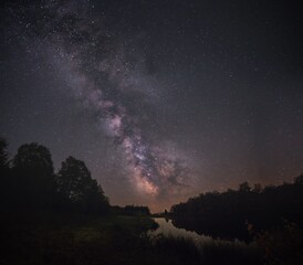 Milky Way Over Serene Lake and Forest
