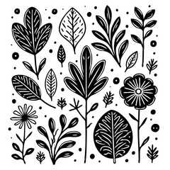 Hand Drawn Botanical Elements: Floral and Foliage Illustrations for Creative Designs