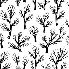 Monochrome Tree Silhouette Pattern: Seamless Forest Design with Bare Branches