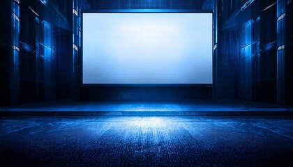 empty urban grunge space with blank signage and blue lighting