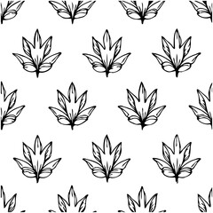 Seamless pattern of hand-drawn leaves in black and white for creative backgrounds