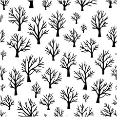 Seamless Pattern with Bare Trees Silhouettes for Winter and Autumn Design
