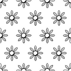 Obraz premium Seamless floral pattern featuring hand-drawn daisy flowers in black and white design