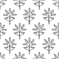 Elegant botanical seamless pattern with stylized leaves in black and white