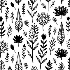 Elegant botanical pattern with detailed vector leaves and floral elements design