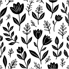 Elegant Floral Pattern: Black and White Botanical Designs for Creative Projects