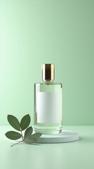 Light Sage Christmas Perfume Mockup with Dried Leaf Accent
