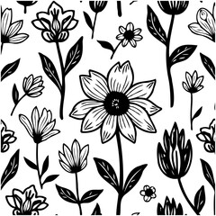 Elegant floral pattern design with black outline on white background featuring minimalist aesthetic