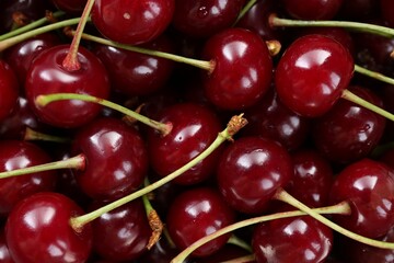 Many fresh ripe cherries as background, closeup