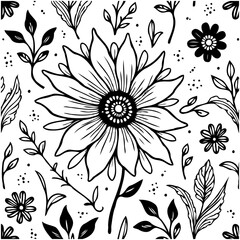 Floral illustration with hand-drawn style, creating a vintage and natural aesthetic