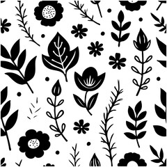 Seamless floral pattern, abstract botanicals with leaves, decorative flowers, vector