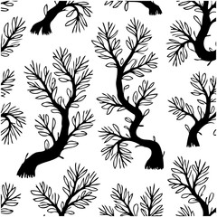 Elegant black and white botanical pattern with graceful tree branches illustration