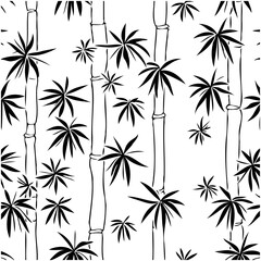 Seamless bamboo pattern with leaves, vector illustration for background design