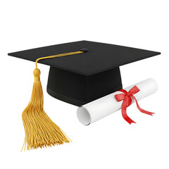 Graduation Cap and Diploma: Achievement, Success, Education Concept; 3D Render