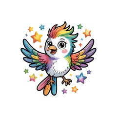 Rainbow bird with stars colorful cute