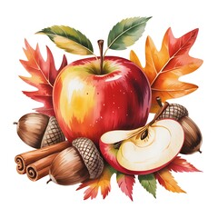 Red apple cinnamon acorns autumn leaves cinnamon sticks