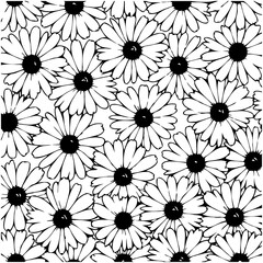 Monochrome floral pattern of daisies creates an elegant and harmonious design