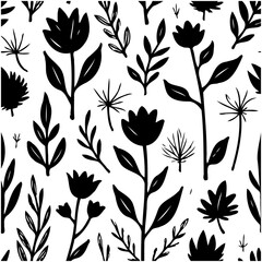 Elegant Black and White Floral Pattern for Textile, Wallpaper, and Background Design
