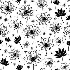 Seamless floral pattern with lotus flowers, creating a serene and elegant design