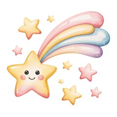 Smiling star with rainbow tail and smaller stars pastel