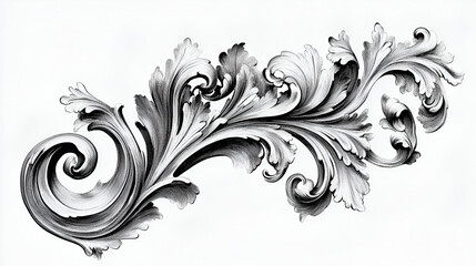 Intricate black and white classical acanthus scroll design showcasing elegant decorative artistry.