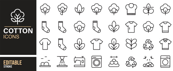 Simple and Elegant Cotton Icons for Textiles, Clothing, and Sustainable Design