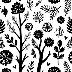 Elegant black and white floral pattern design, perfect for backgrounds and textiles