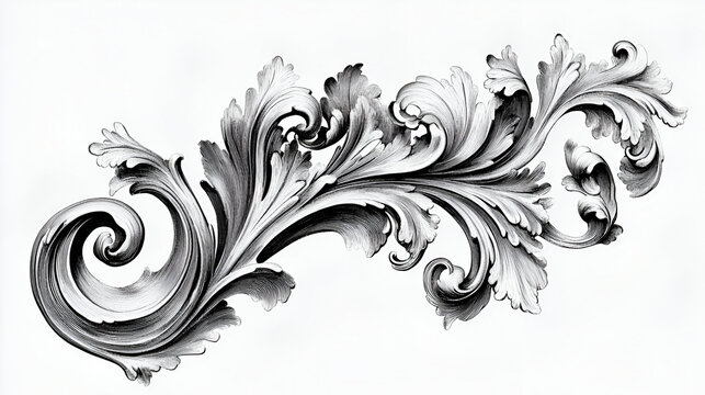 Intricate black and white classical acanthus scroll design showcasing elegant decorative artistry.