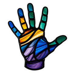 Vibrant Stained Glass Hand, Abstract Art, Open Palm, Colorful, Symbolic, Hopeful, Spiritual, Positive Energy, Artistic Design