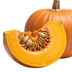 Studio Shot of Sliced Pumpkin with Seeds, Vibrant Autumn Colors, Healthy Food Concept