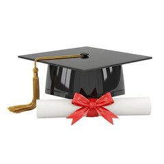 Graduation Cap, Diploma, Red Bow: Achievement, Success, Education Concept