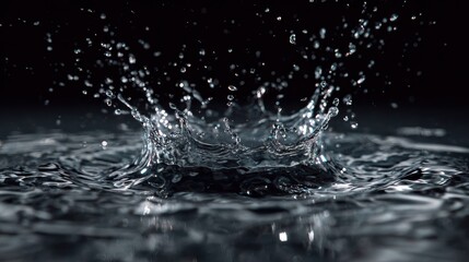 A captivating splash of water creates beautiful intricate patterns against a dark background, showcasing nature's art.