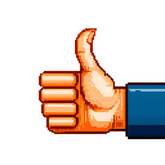 Pixel Art Thumbs Up: Positive, Approving Gesture, 8-bit Style, Digital Hand Icon