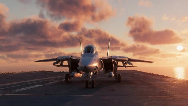 F-14 Tomcat Sunset on Aircraft Carrier