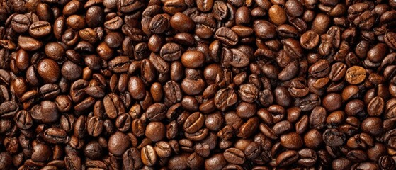 The rich texture of coffee beans creating a gourmet coffee background.