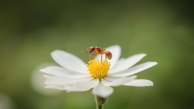 Ant on flower with blurred background - Powered by Adobe