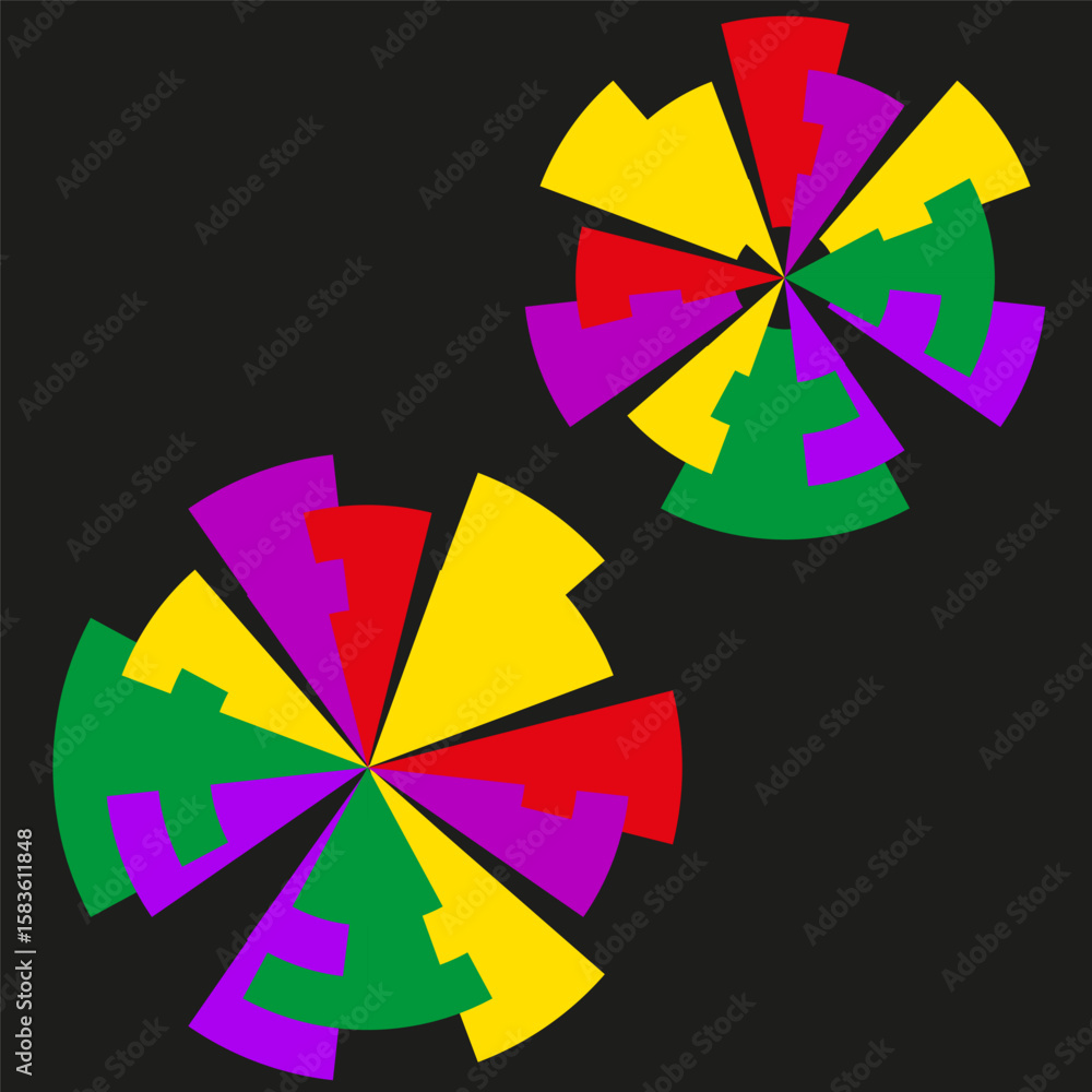 Poster abstract circle segments. colorful geometric pattern. radial burst vector. vibrant dynamic shapes.