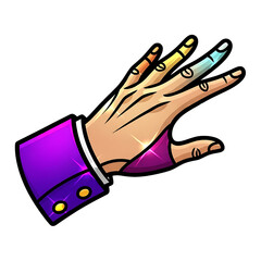 Stylish Hand Gesture: Vibrant Pop Art Design, Rainbow Nails, Purple Cuff
