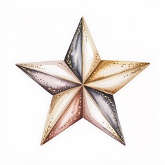 Watercolor star decoration with gold accents metallic