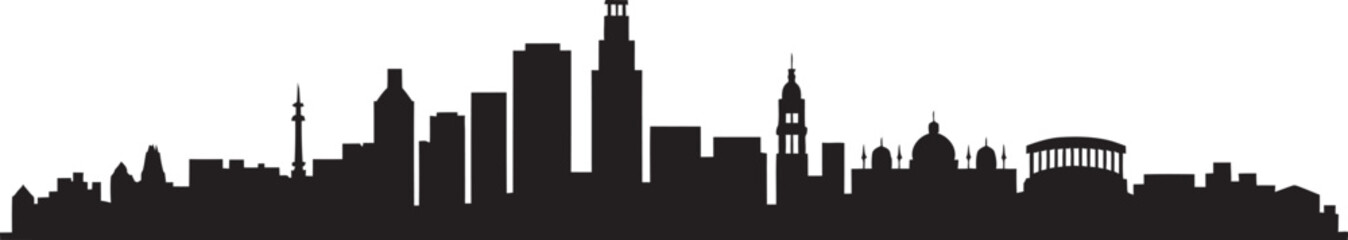 City Skyline Silhouette Vector &ndash; Urban Cityscape with Iconic Buildings and Architecture