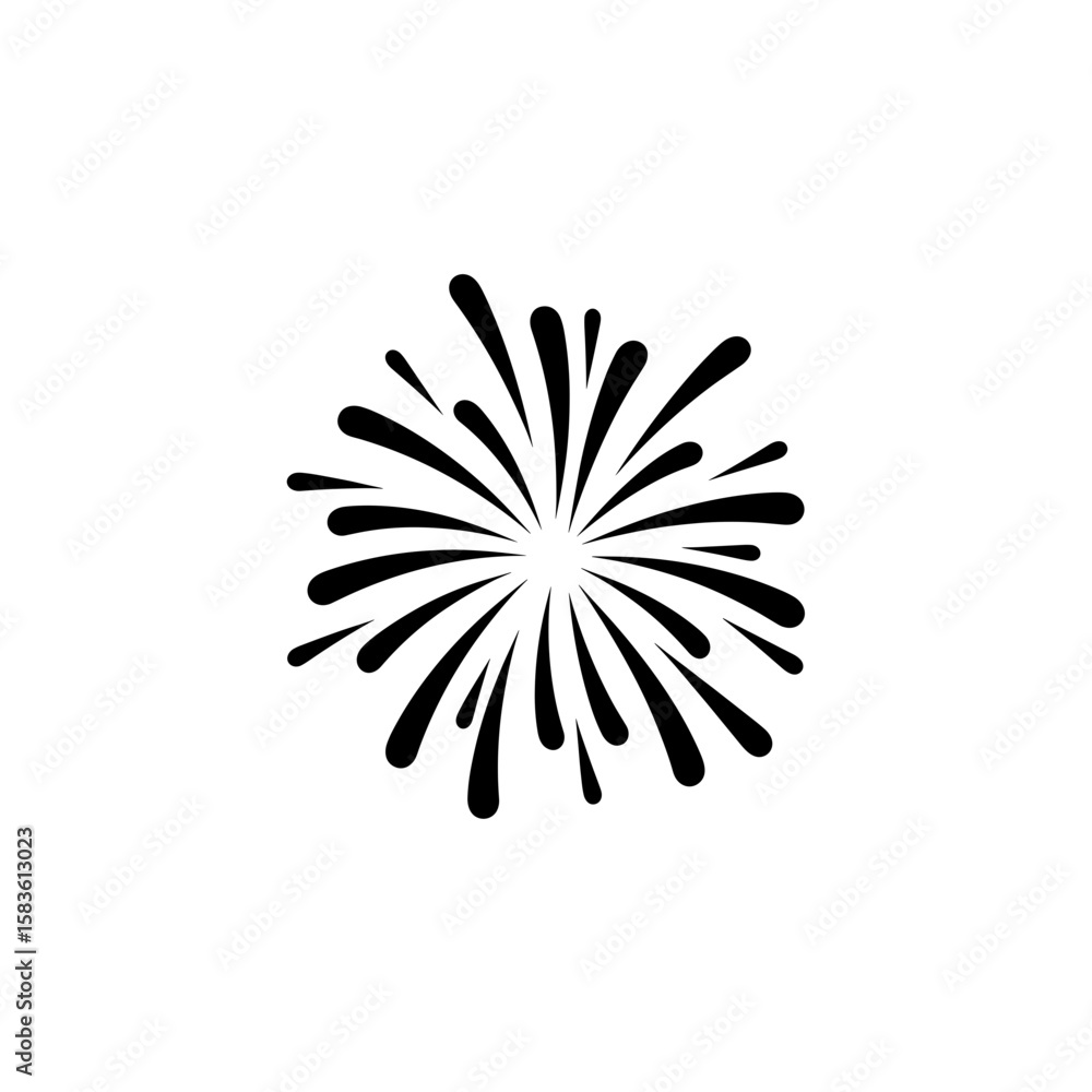 Poster illustration of an abstract burst design with radiating lines emanating from a central point shape f