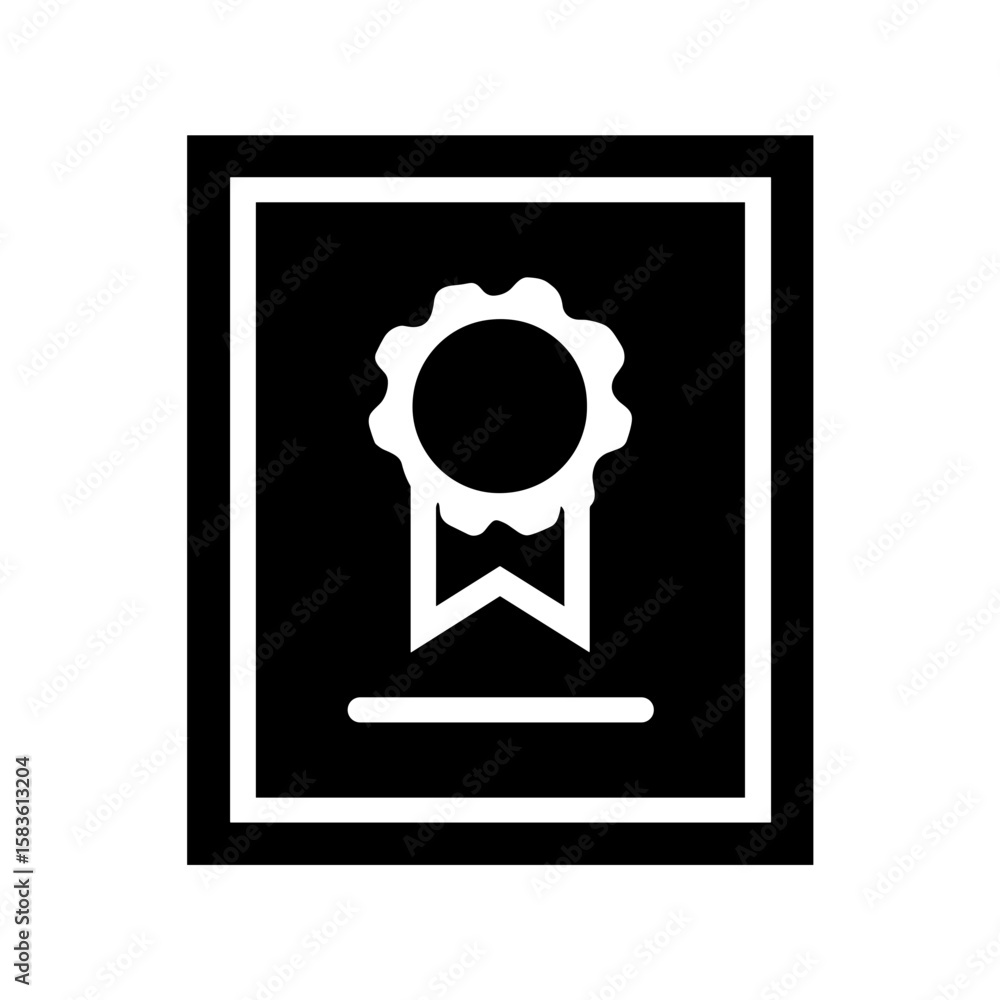 Poster framed certificate with a seal and ribbon displayed in a rectangular border design element